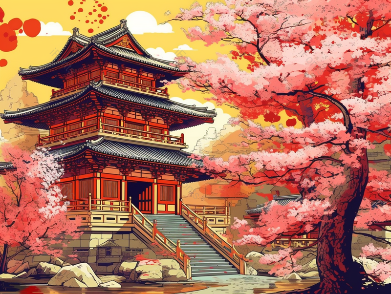 国潮中国风恢宏古代建筑手绘插画壁纸,插画/手绘图,插画/手绘图库,插画/手绘图下载,插画/手绘